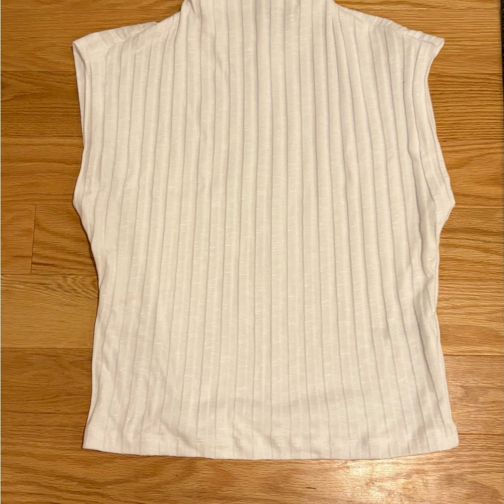 Michael Stars White Ribbed Mock Neck Top